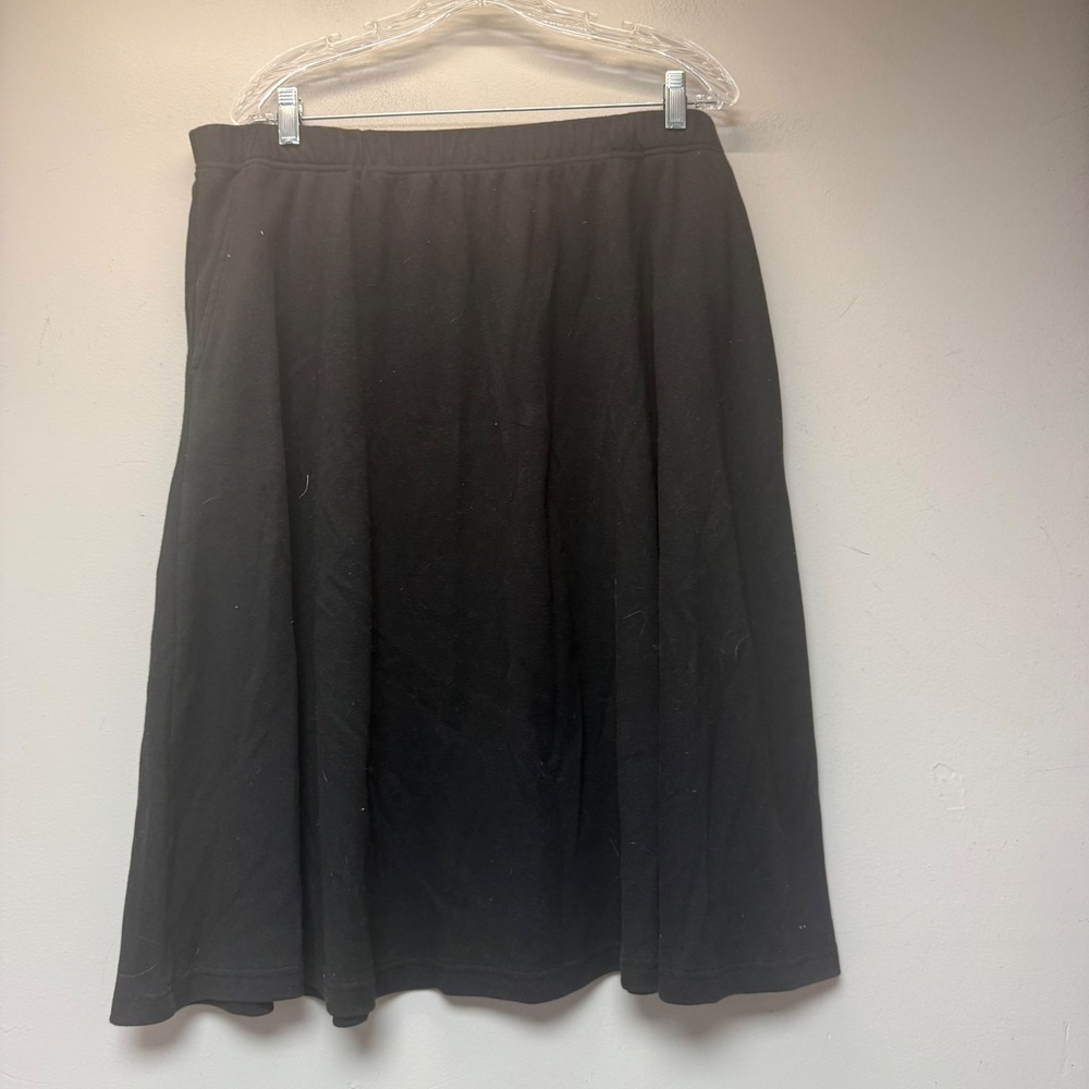 Woman Within Midi Skirt Womens 1X Petite Black Excellent A-Line Jersey 25-4247-0